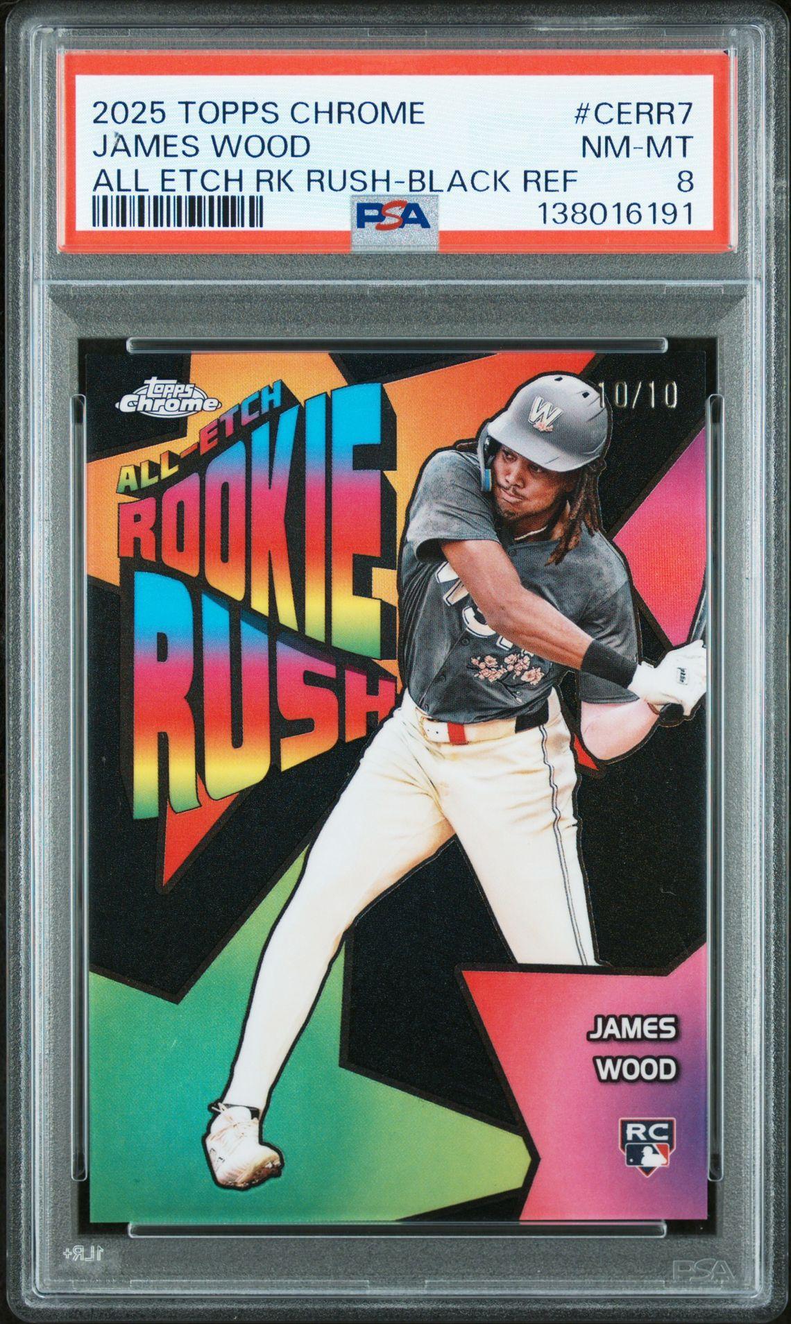 2025 Topps Chrome All-Etch Rookie Rush James Wood Black Refractor RC 10/10 PSA 8