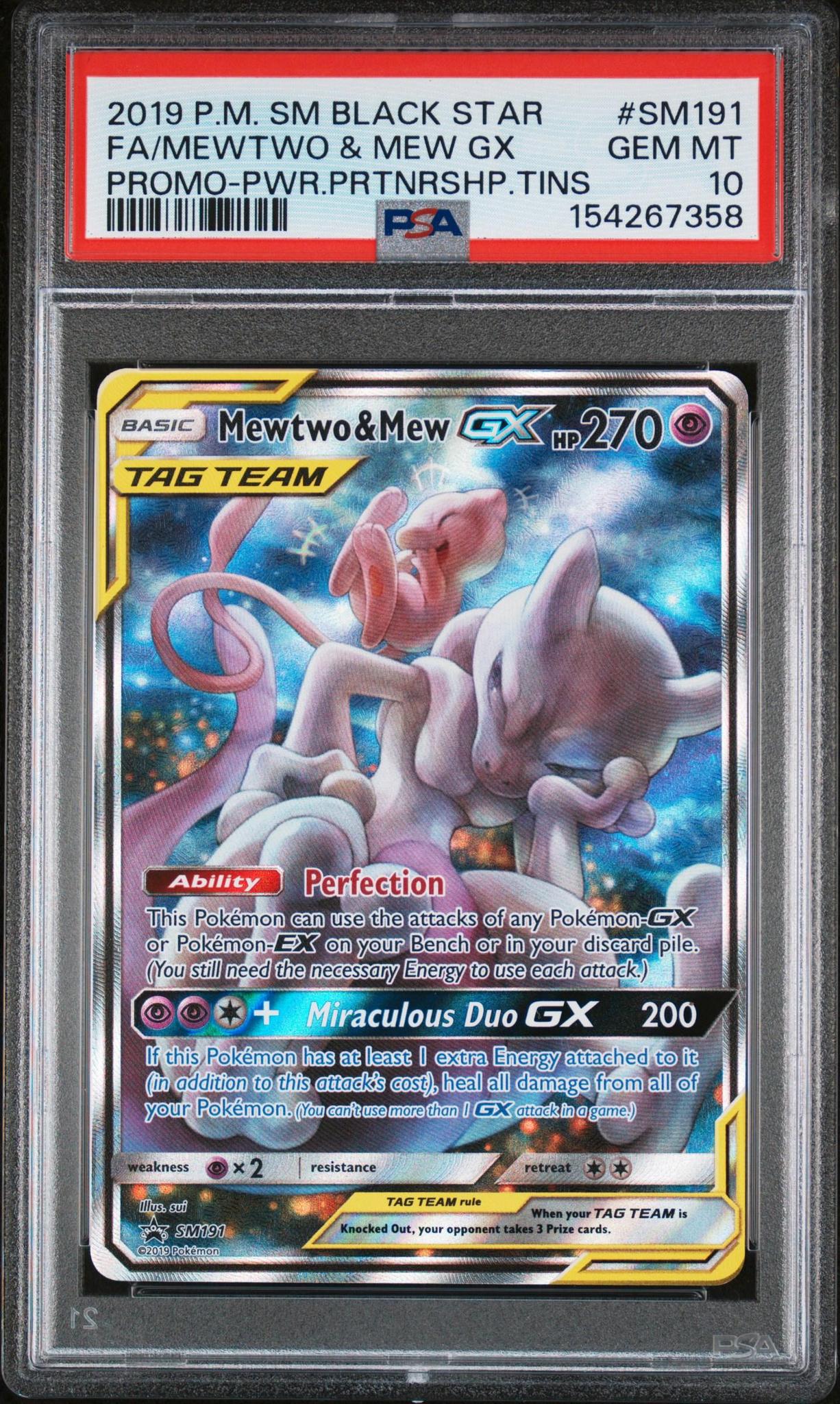 2019 Pokemon SM Black Star Promo SM191 Full Art/Mewtwo & Mew GX Power Partnership PSA 10