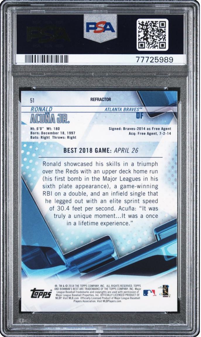 2018 Bowmans Best 51 Ronald Acuna Jr Refractor RC PSA 10