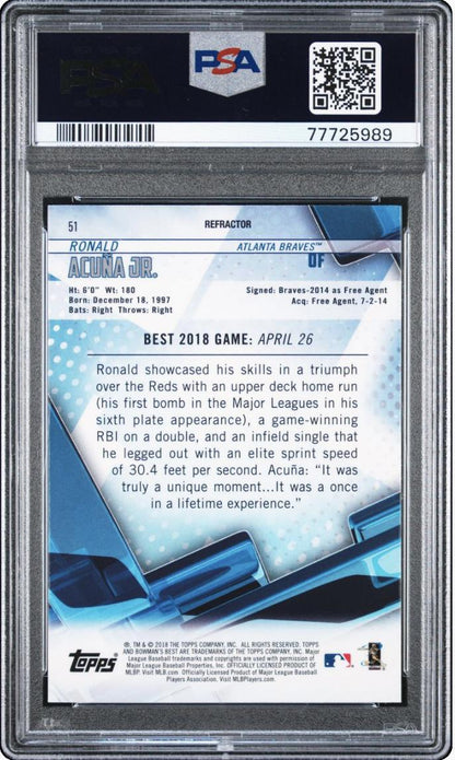2018 Bowmans Best 51 Ronald Acuna Jr Refractor RC PSA 10
