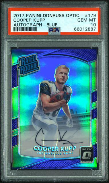 2017 Donruss Optic 179 Cooper Kupp Blue RC Auto 64/75 PSA 10