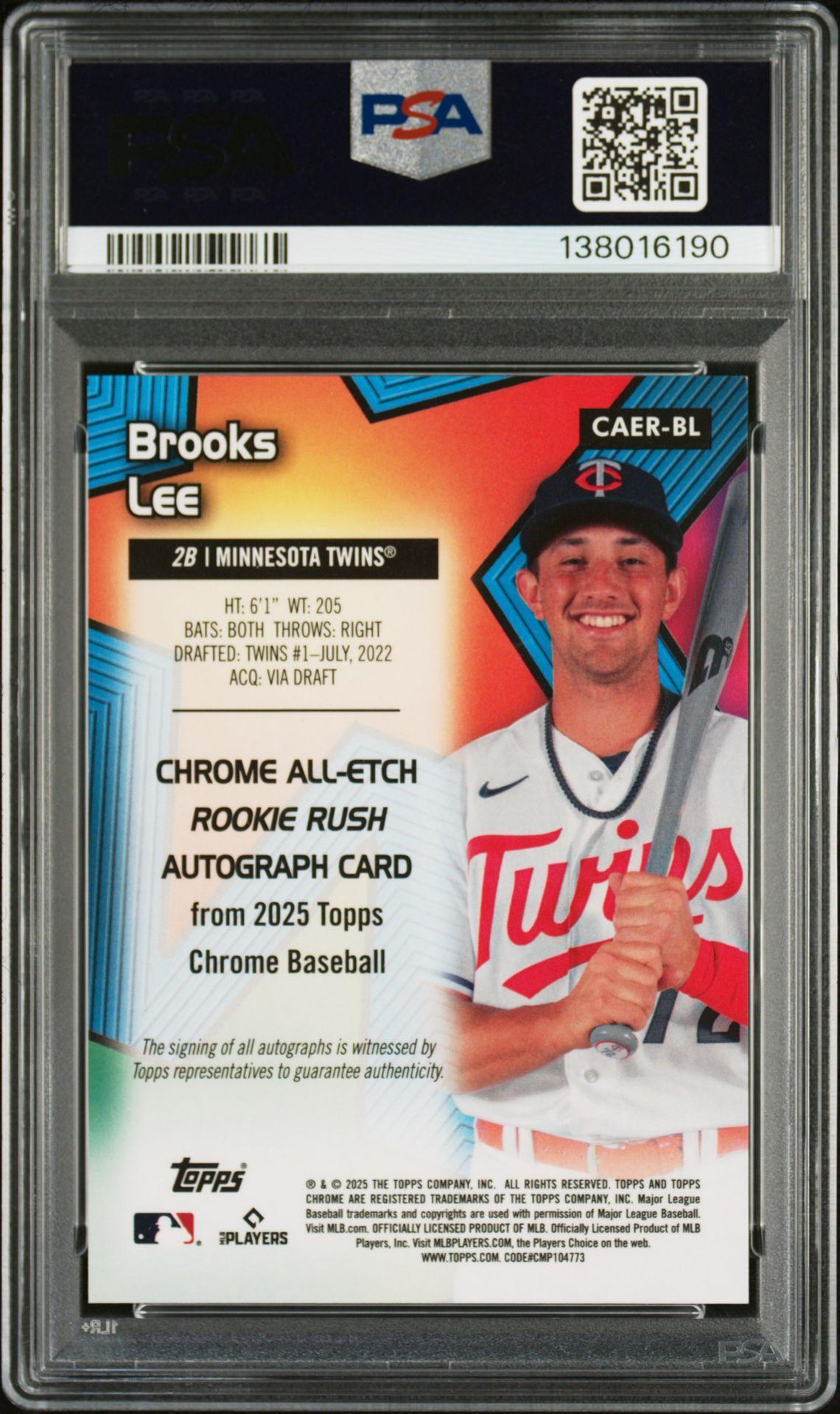 2025 Topps Chrome Brooks Lee All-Etch Rookie Rush Red RC Auto 2/5 PSA 9