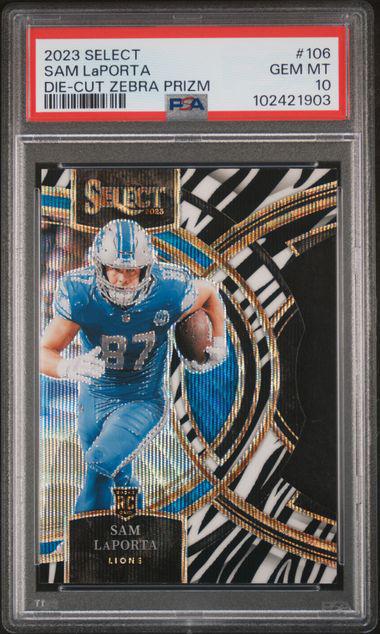2023 Select #106 Sam LaPorta Die Cut Zebra RC SSP PSA 10