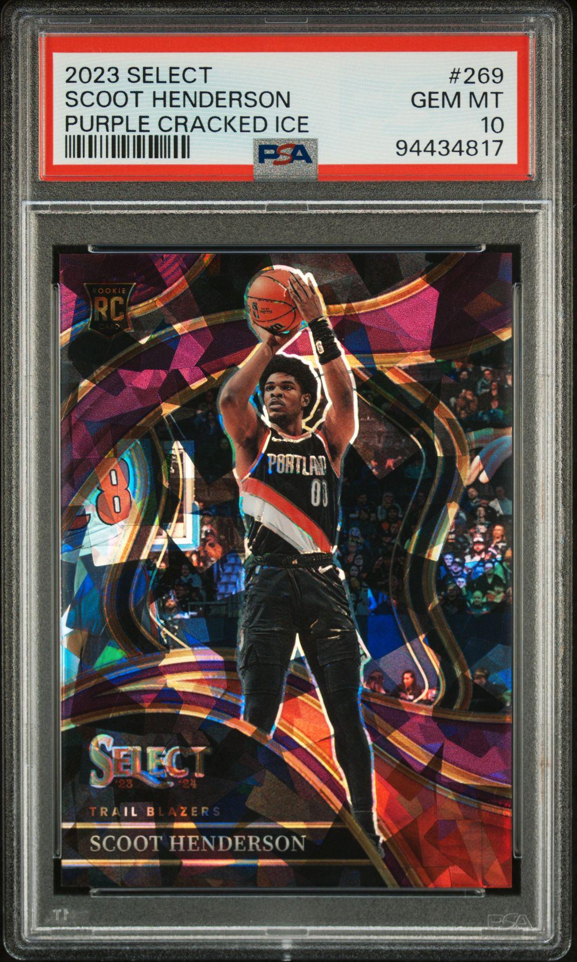 2023 Panini Select 269 Scoot Henderson Purple Cracked Ice /99 PSA 10