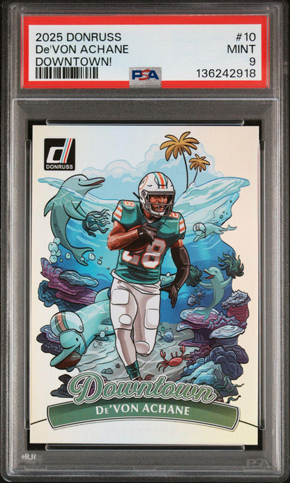 2025 Panini Donruss 10 De'Von Achane Downtown! PSA 9