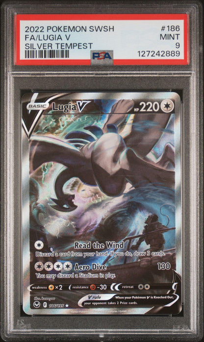 2022 Pokemon Sword & Shield Silver Tempest 186 Full Art Lugia V PSA 9