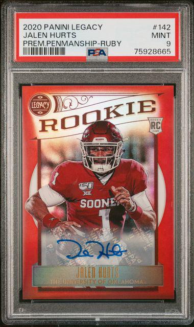 2020 Panini Legacy 142 Jalen Hurts Premium Penmanship RC Auto 18/35 PSA 9