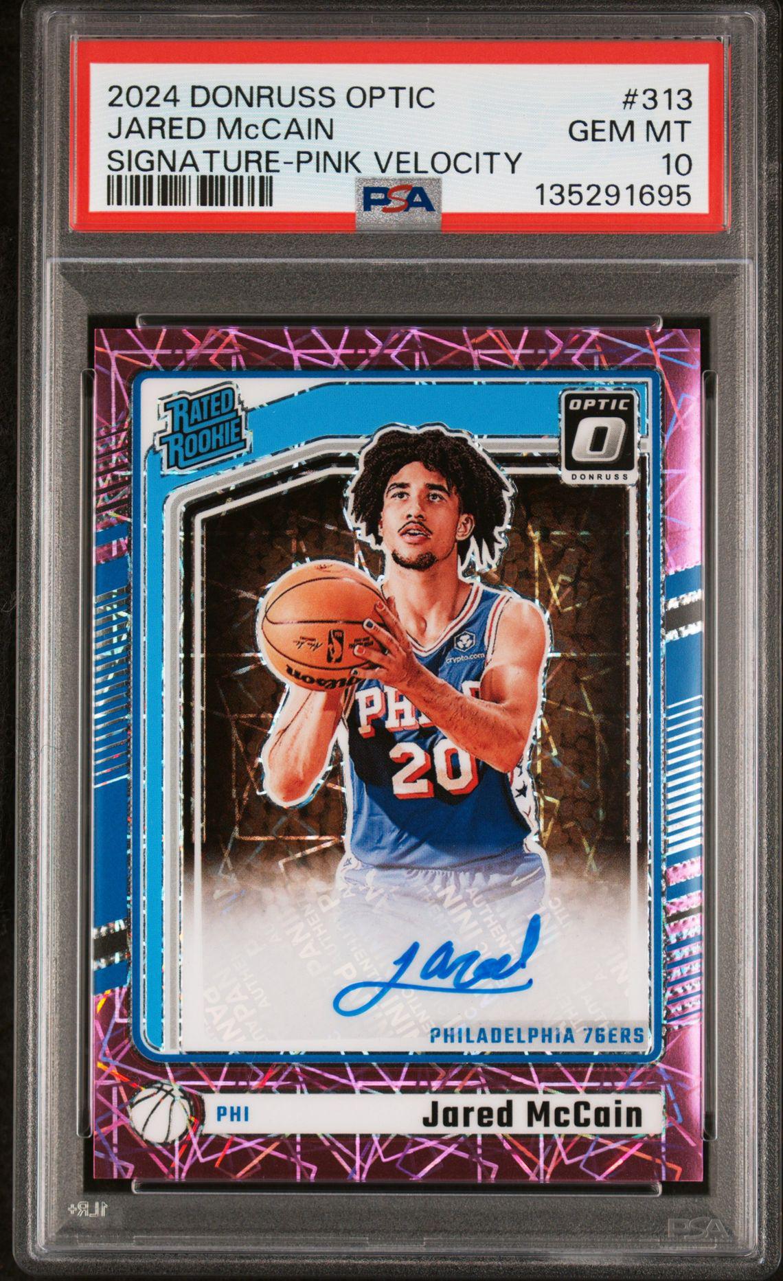 2024-25 Optic Jared McCain Pink Velocity Rated Rookie Auto 10/79 PSA 10