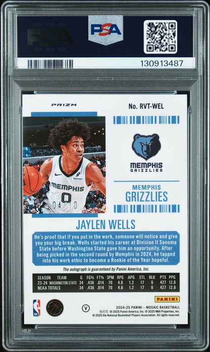 2024-25 Mosaic RVT-WEL Jaylen Wells Rookie Ticket Auto Gold /10 PSA 9