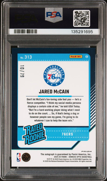 2024-25 Optic Jared McCain Pink Velocity Rated Rookie Auto 10/79 PSA 10