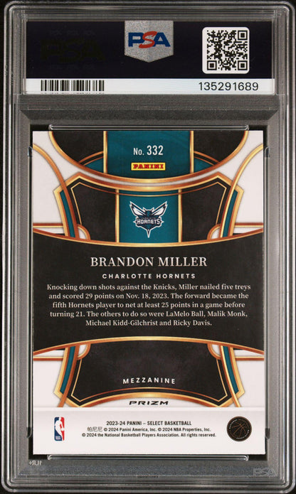 2023 Panini Select 332 Brandon Miller Elephant Prizm PSA 9