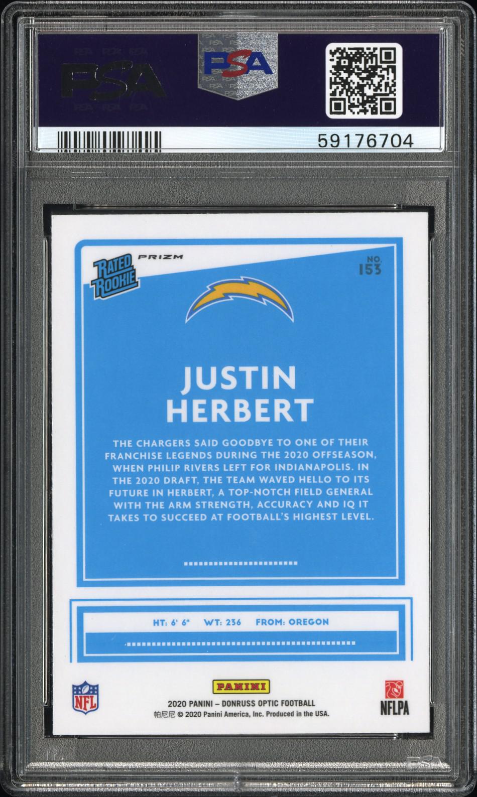 2020 Donruss Optic 153 Justin Herbert Holo RC PSA 10