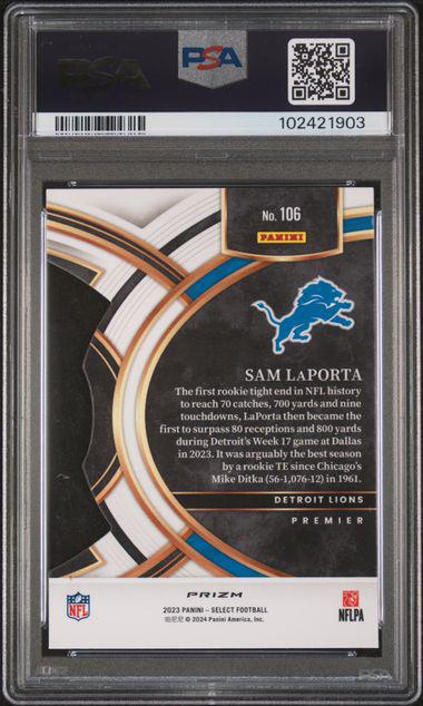 2023 Select #106 Sam LaPorta Die Cut Zebra RC SSP PSA 10