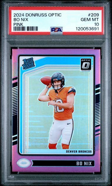 2024 Donruss Optic 209 Bo Nix Pink RC PSA 10
