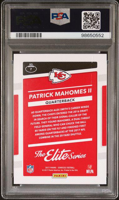 2017 Panini Donruss 7 Patrick Mahomes II The Elite Series Rookies RC PSA 10