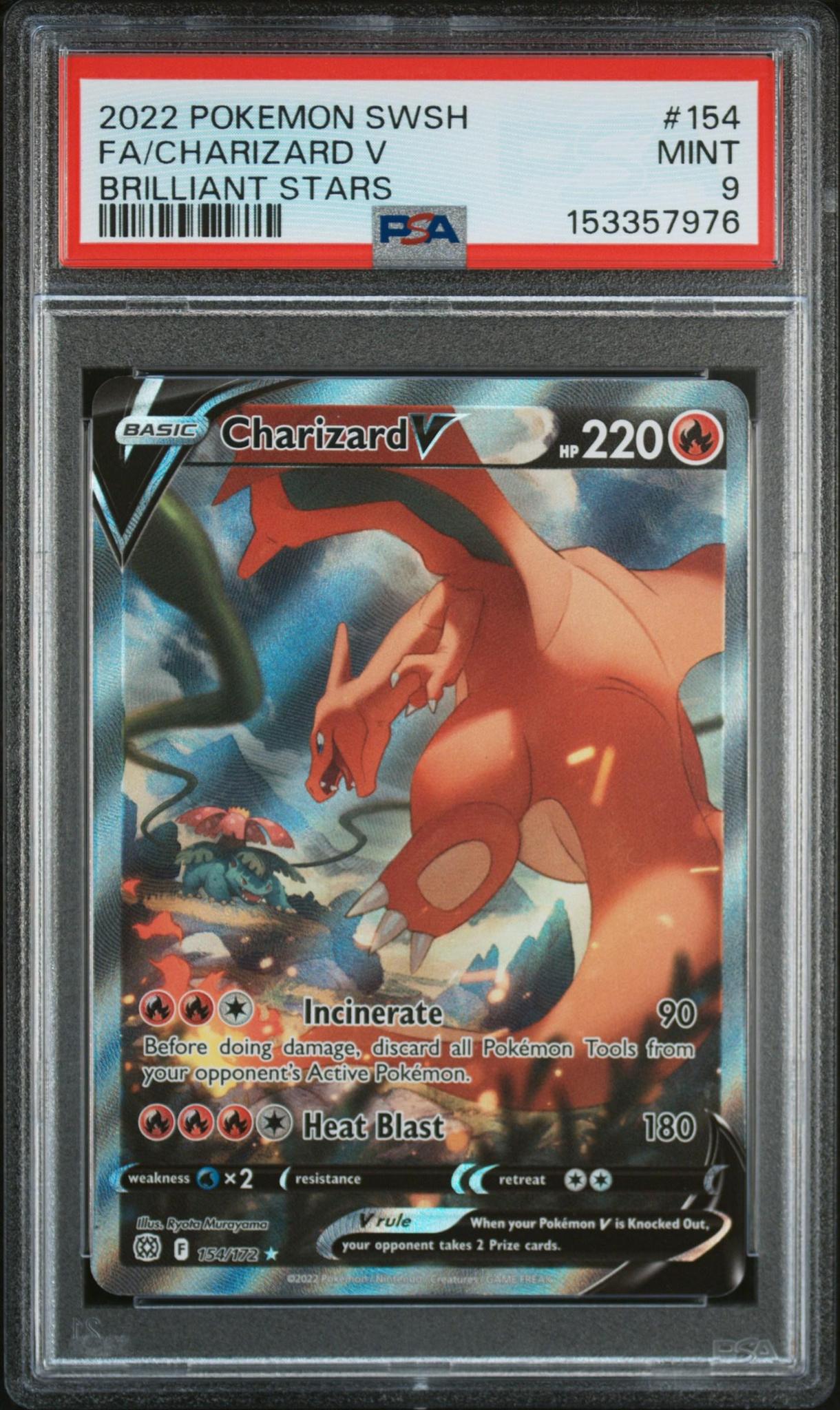 2022 Pokemon Brilliant Stars 154/172 Charizard V Full Art PSA 9