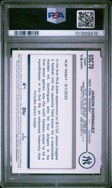 2024 Topps Chrome Update 70 Jasson Dominguez Green Debut RC 55/99 PSA 10