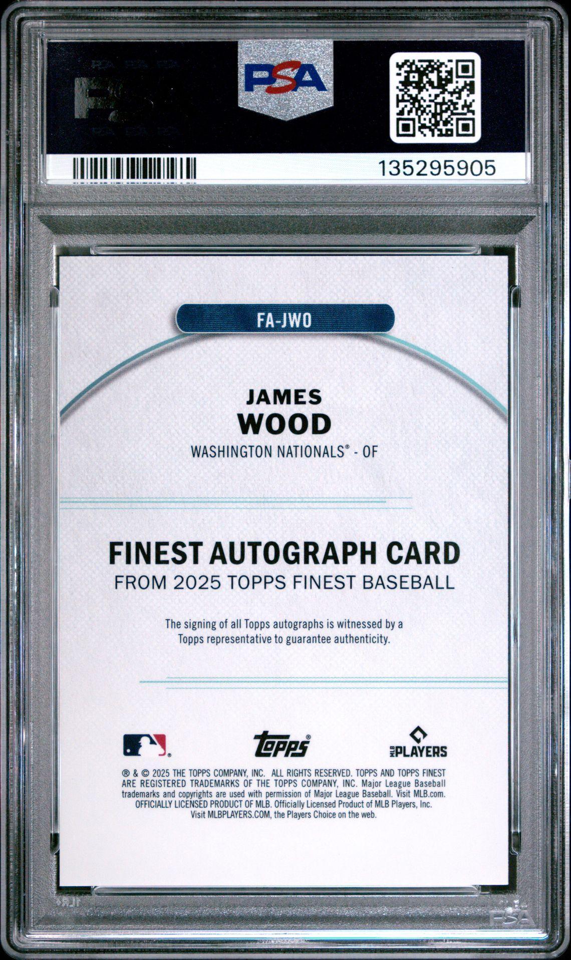 2025 Topps Finest Rookie Auto James Wood Green RC Auto 17/75 PSA 10