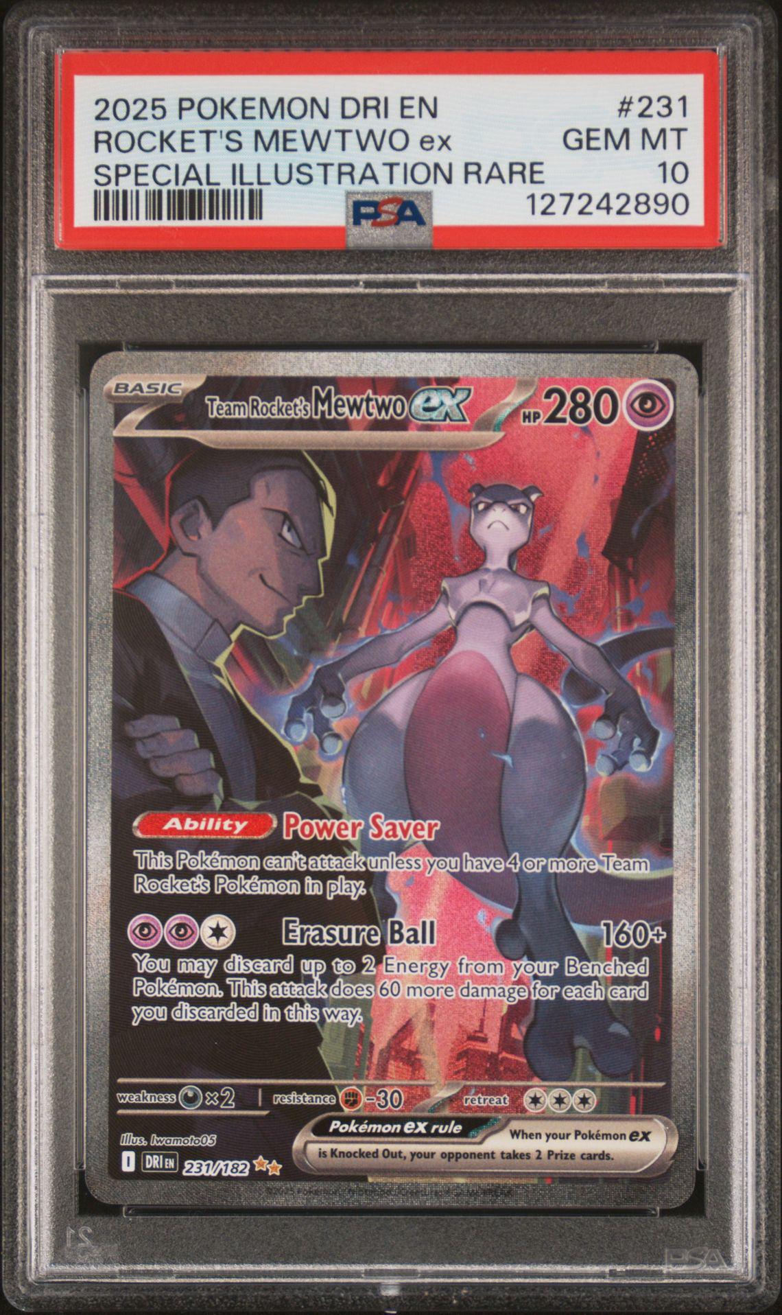 2025 Pokemon Destined Rivals 231 Team Rocket's Mewtwo eX Special Illustration Rare PSA 10
