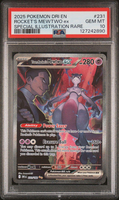2025 Pokemon Destined Rivals 231 Team Rocket's Mewtwo eX Special Illustration Rare PSA 10