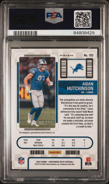 2022 Contenders Optic 102 Aidan Hutchinson Red White Blue RC Auto 6/13 PSA 9