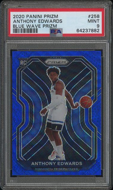 2020-21 Panini Prizm 258 Anthony Edwards Blue Wave RC SP PSA 9