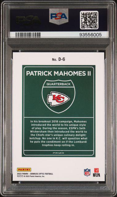 2023 Donruss Optic D6 Patrick Mahomes II Downtown SSP PSA 10 Case Hit